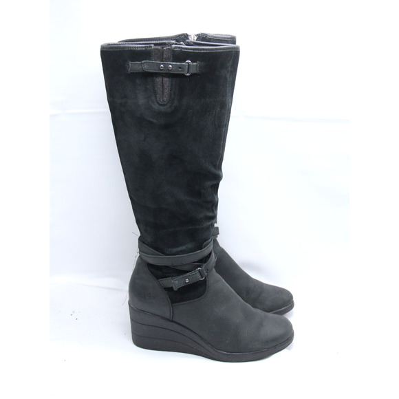 Ugg Lesley Boots Womens 6 Leather Waterproof Wedge Heel Knee High 1005266 - Picture 1 of 10